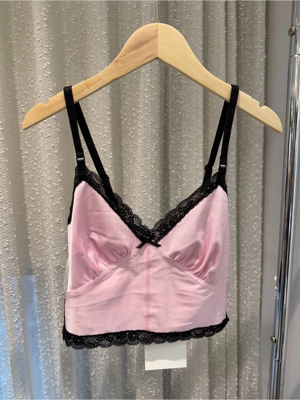 🚩steal Alexander Wang Pink and Black Lace Trim Bandeau Bralette